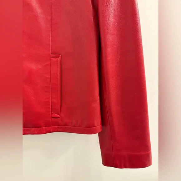 Red Leather Zip-up Jacket - Picture 5 of 12